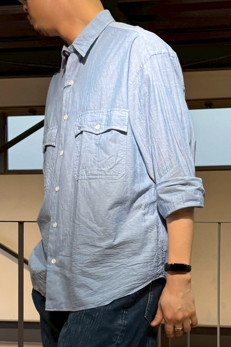 Porter Classic(ポータークラシック)；ROLL UP CHAMBRAY SHIRT ロールアップシャンブレーシャツ PC-016-3361