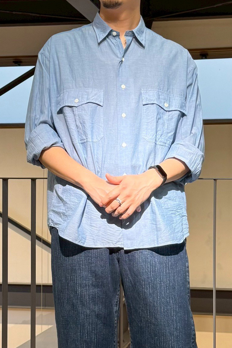 Porter Classic(ポータークラシック)；ROLL UP CHAMBRAY SHIRT ロールアップシャンブレーシャツ PC-016-3361;01