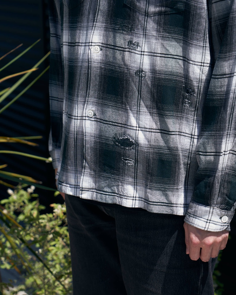 BOWWOW:REMADE RAYON PLAID SHIRT AGED